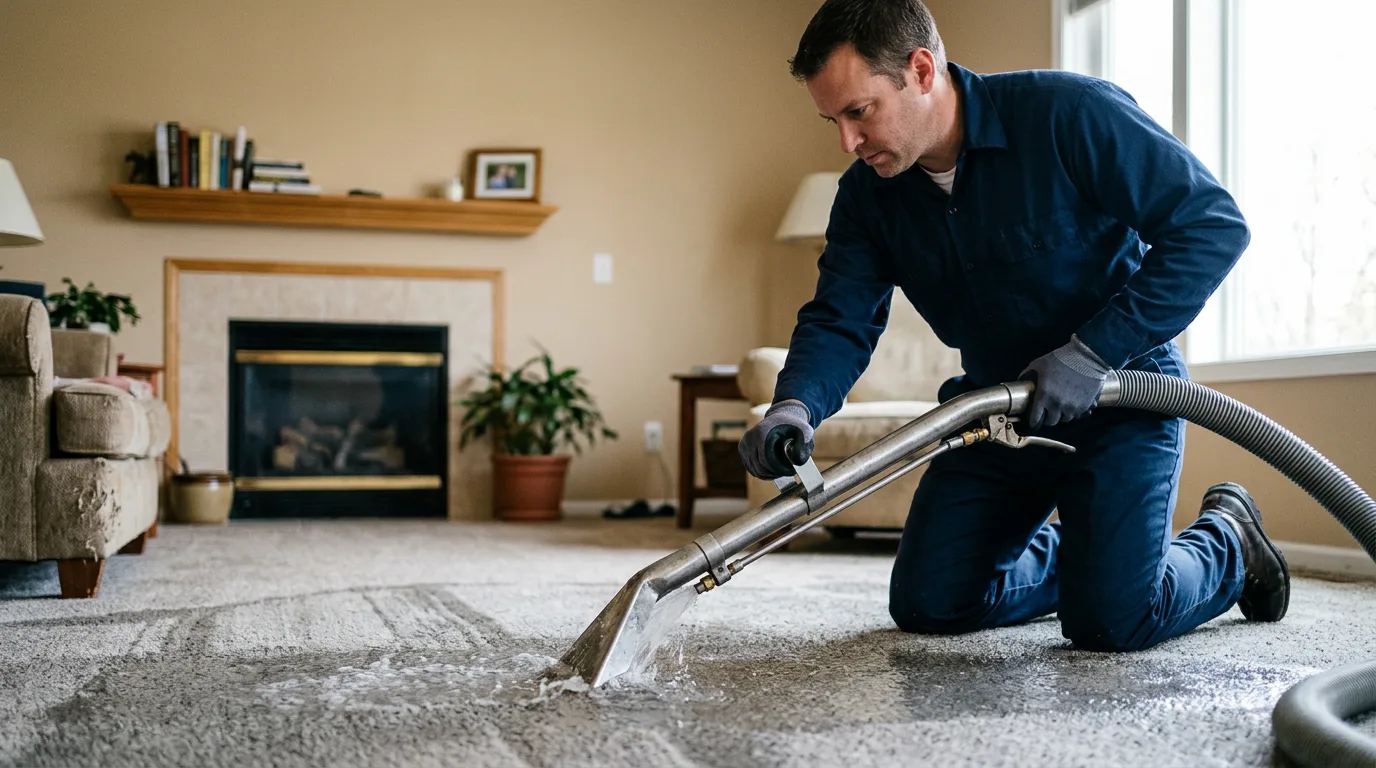 Water damage restoration technician working near Hamilton, NY